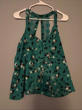 LC Lauren Conrad Teal Floral Ruffle-Front Camisole